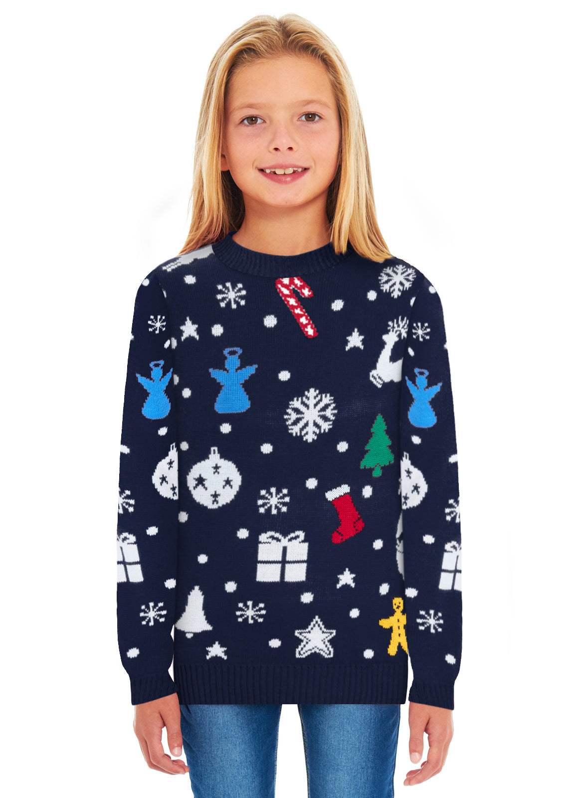 Santa Jingle Navy Family Christmas Jumper – Fun Festive Sweater for Adults (S-4XL) & Kids (2-3 to 13-14) – Cozy Knit with Santa Design, Perfect for Matching Family Holiday Photos, Parties & Christmas Jumper Day