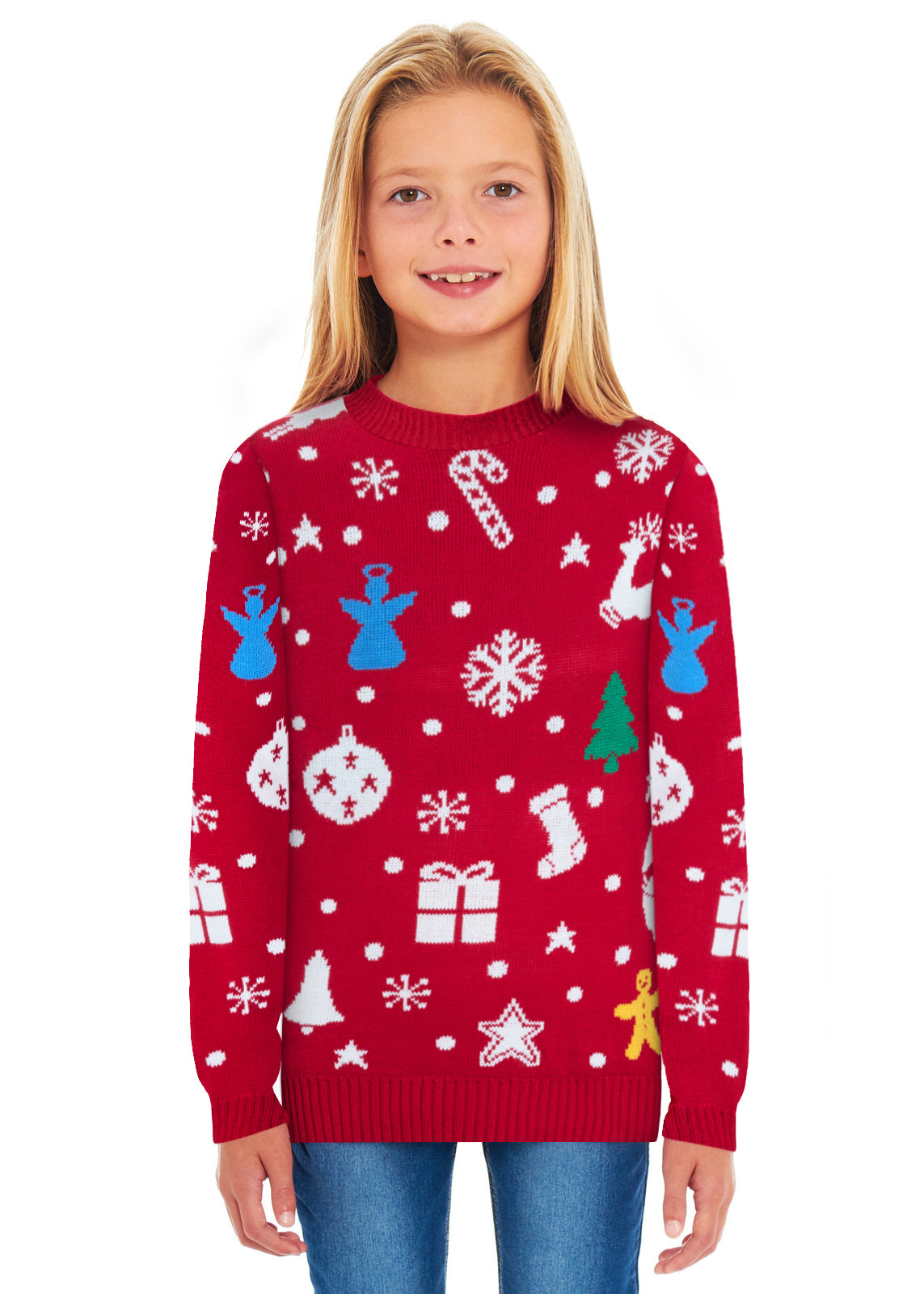 Santa Jingle Red Family Christmas Jumper – Festive Knit with Santa and Bell Design – Available in Adult Sizes (Small to 4XL) & Kids Sizes (2-3 to 13-14) – Perfect for Matching Family Holiday Photos, Christmas Jumper Day, and Festive Celebrations