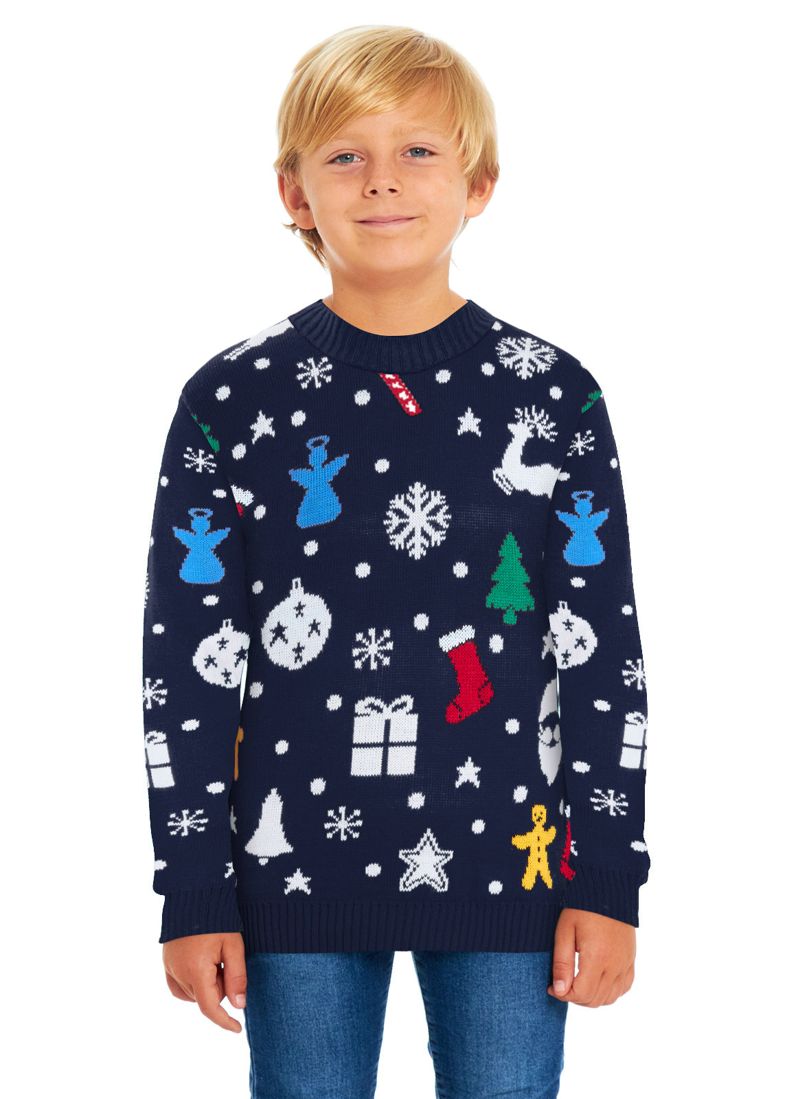 Santa Jingle Navy Family Christmas Jumper – Fun Festive Sweater for Adults (S-4XL) & Kids (2-3 to 13-14) – Cozy Knit with Santa Design, Perfect for Matching Family Holiday Photos, Parties & Christmas Jumper Day