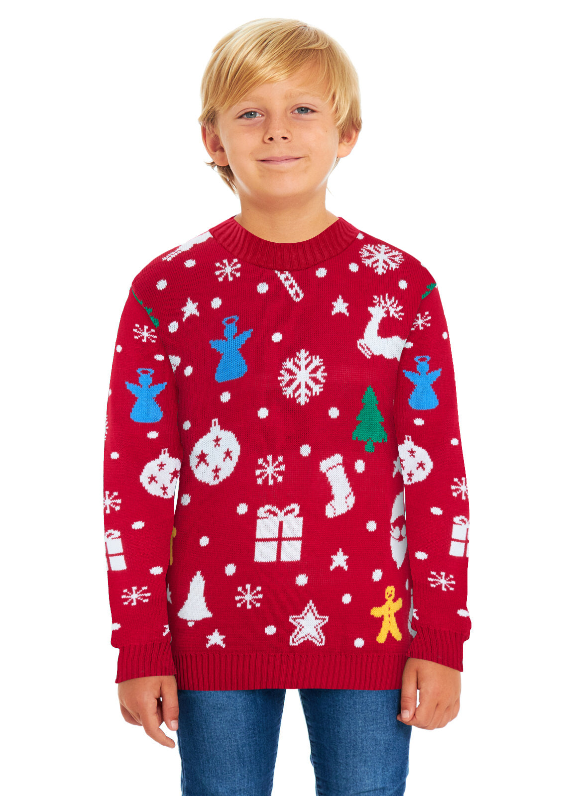 Santa Jingle Red Family Christmas Jumper – Festive Knit with Santa and Bell Design – Available in Adult Sizes (Small to 4XL) & Kids Sizes (2-3 to 13-14) – Perfect for Matching Family Holiday Photos, Christmas Jumper Day, and Festive Celebrations