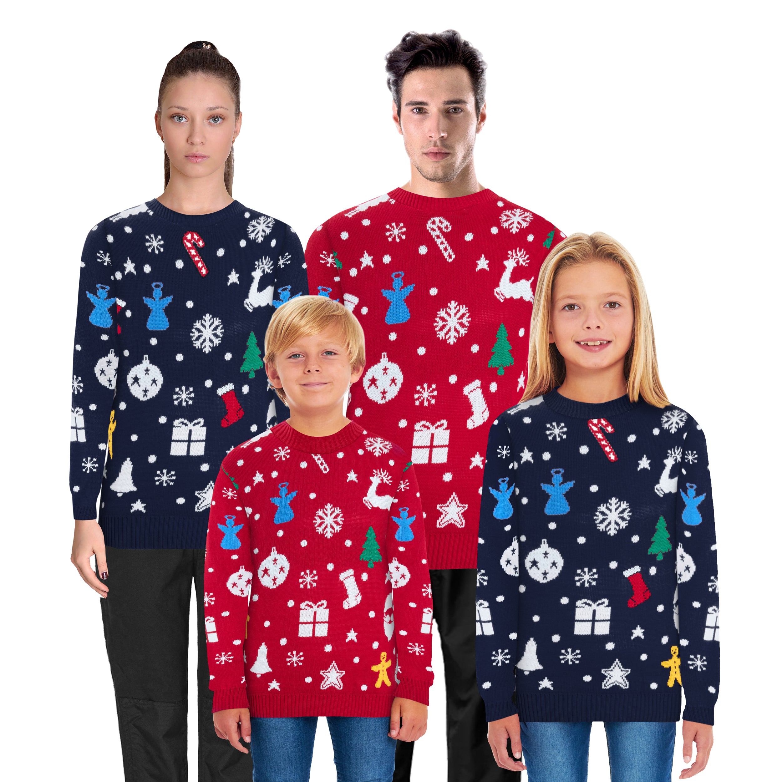 Santa Jingle Red Family Christmas Jumper – Festive Knit with Santa and Bell Design – Available in Adult Sizes (Small to 4XL) & Kids Sizes (2-3 to 13-14) – Perfect for Matching Family Holiday Photos, Christmas Jumper Day, and Festive Celebrations