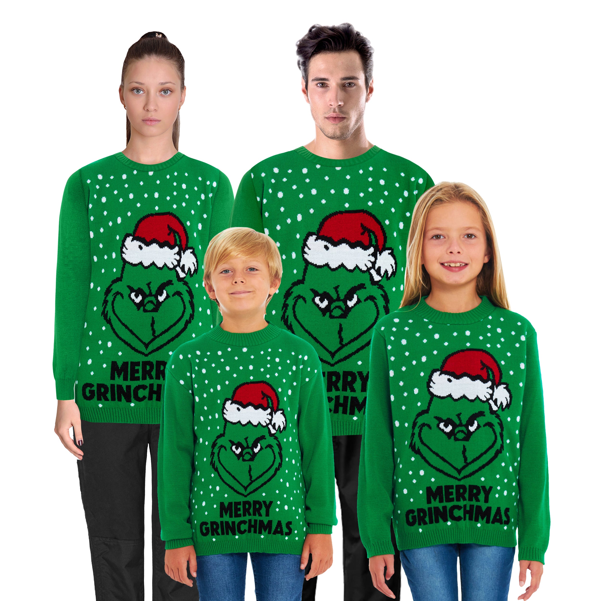 Green Grinch Themed Family Christmas Jumper – Matching Festive Sweaters for Adults (S-4XL) & Kids (2-3 to 13-14) – Fun Grinch Holiday Design, Cozy Knit for Winter, Perfect for Family Photos, Christmas Jumper Day, and Holiday Parties!
