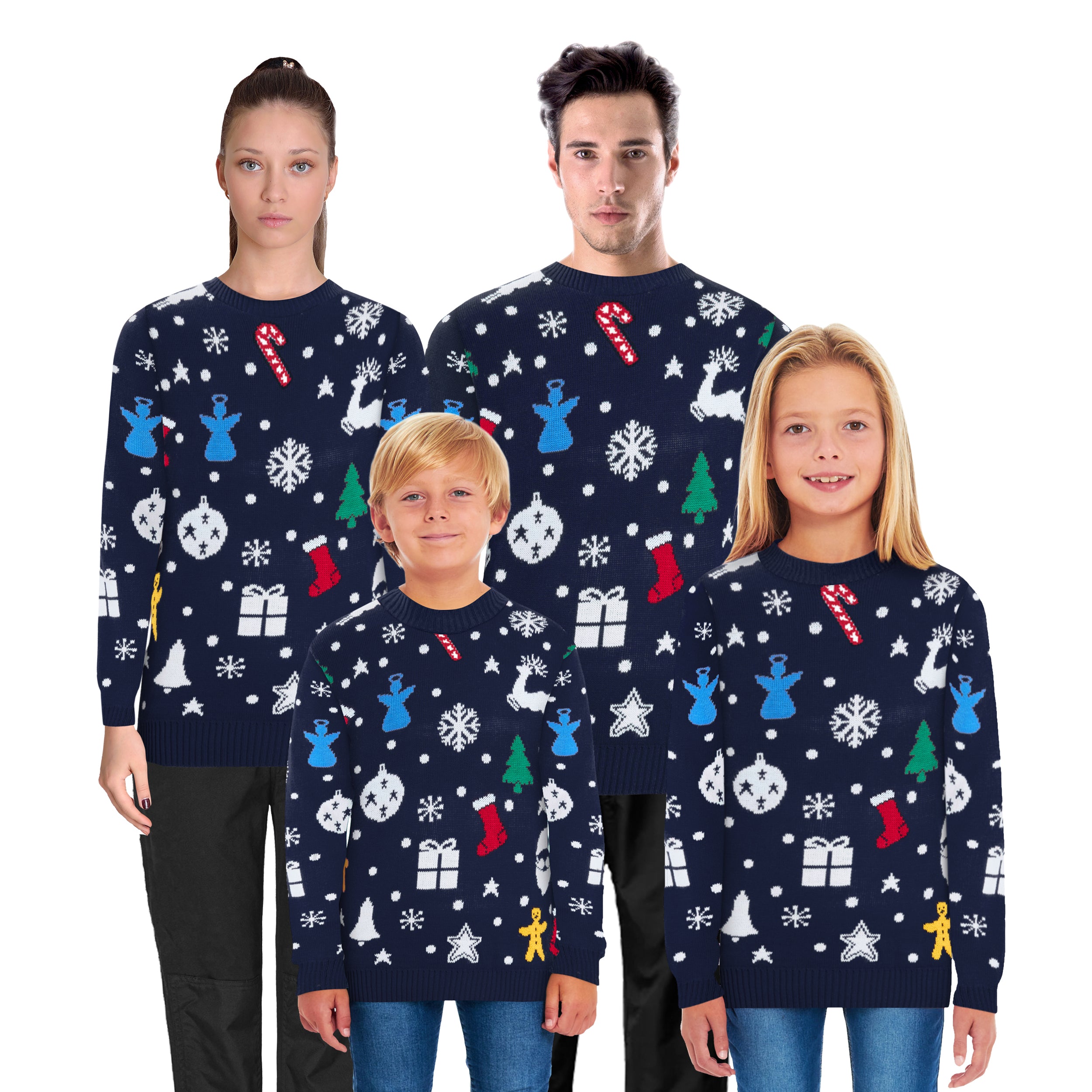 Santa Jingle Navy Family Christmas Jumper – Fun Festive Sweater for Adults (S-4XL) & Kids (2-3 to 13-14) – Cozy Knit with Santa Design, Perfect for Matching Family Holiday Photos, Parties & Christmas Jumper Day