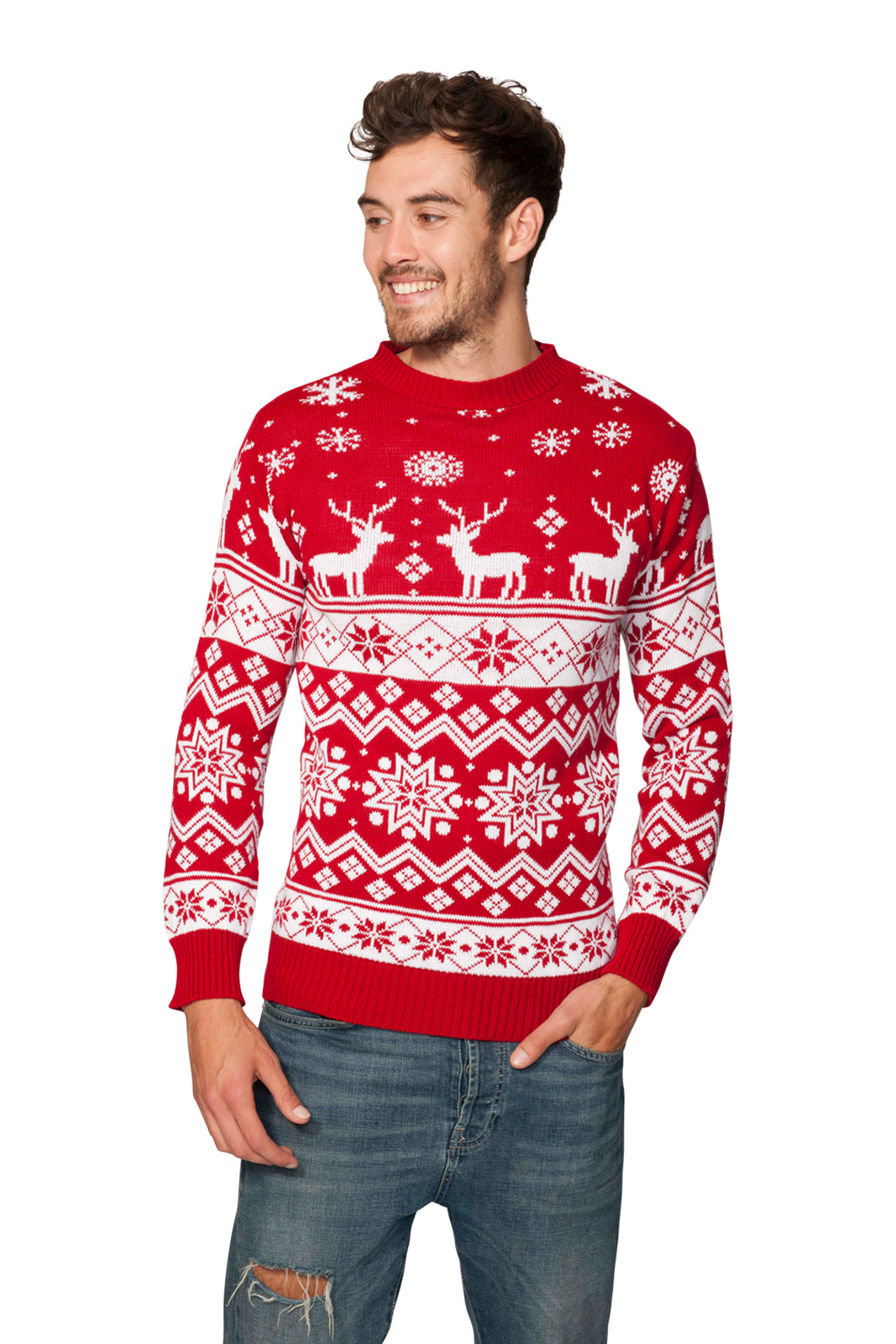 Nordic Red Family Christmas Jumper – Festive Knit for Adults (S-4XL) Kids (2-3 to 13-14) – Classic Nordic Design, Perfect for Matching Family