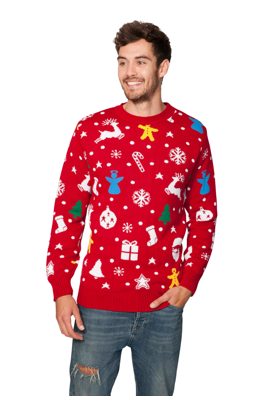 Santa Jingle Red Family Christmas Jumper – Festive Knit with Santa and Bell Design – Available in Adult Sizes (Small to 4XL) & Kids Sizes (2-3 to 13-14) – Perfect for Matching Family Holiday Photos, Christmas Jumper Day, and Festive Celebrations