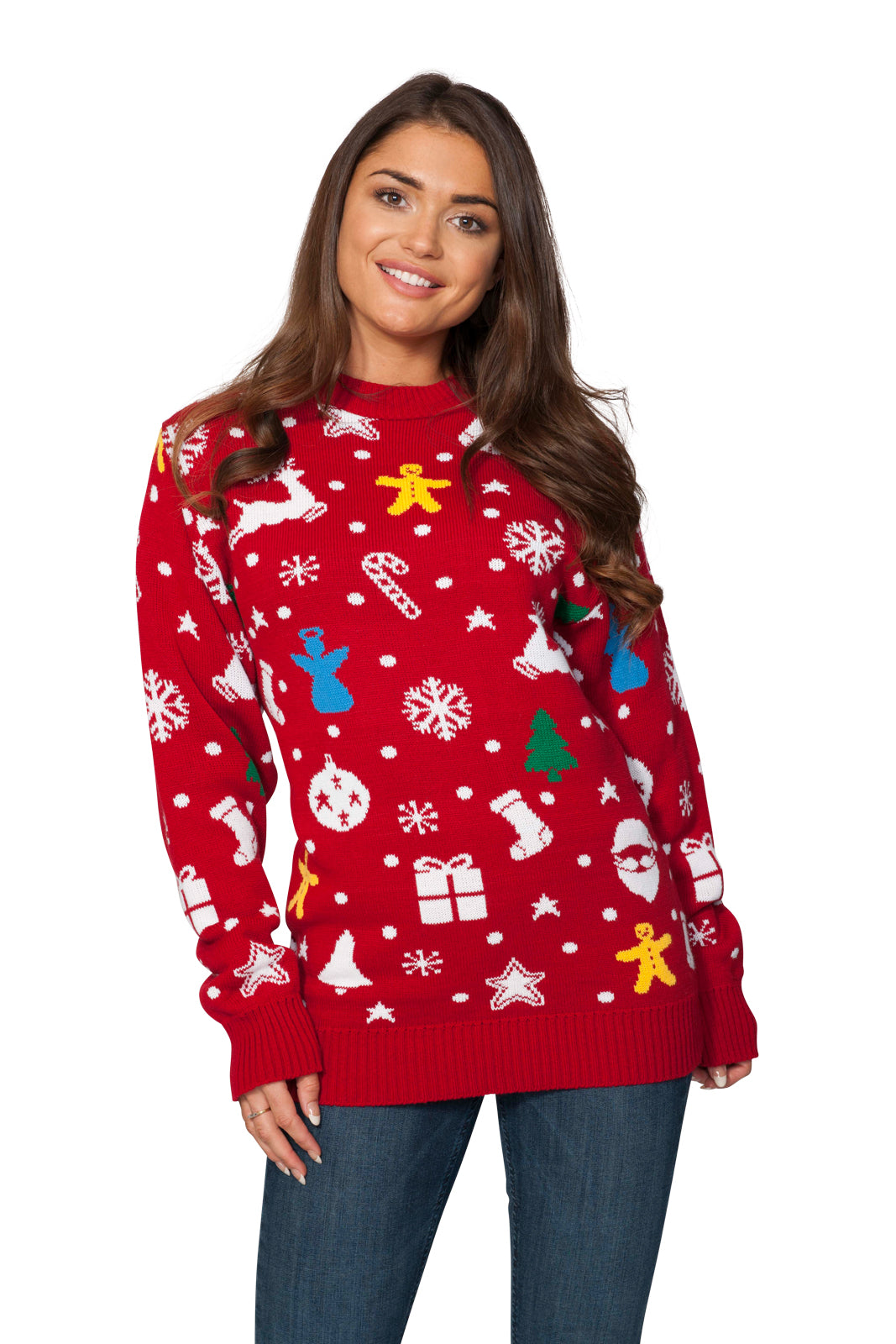 Santa Jingle Red Family Christmas Jumper – Festive Knit with Santa and Bell Design – Available in Adult Sizes (Small to 4XL) & Kids Sizes (2-3 to 13-14) – Perfect for Matching Family Holiday Photos, Christmas Jumper Day, and Festive Celebrations