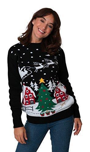 Santa Night Sky Black Family Christmas Jumper – Matching Festive Sweaters for Adults (S-4XL) & Kids (2-3 to 13-14) – Cozy Knit with Santa and Sleigh Design, Perfect for Holiday Photos, Christmas Jumper Day, and Family Celebrations